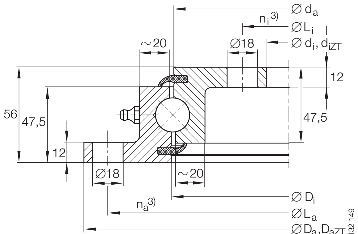 INA VLU 200744 slewing bearing replacement dimensional drawing