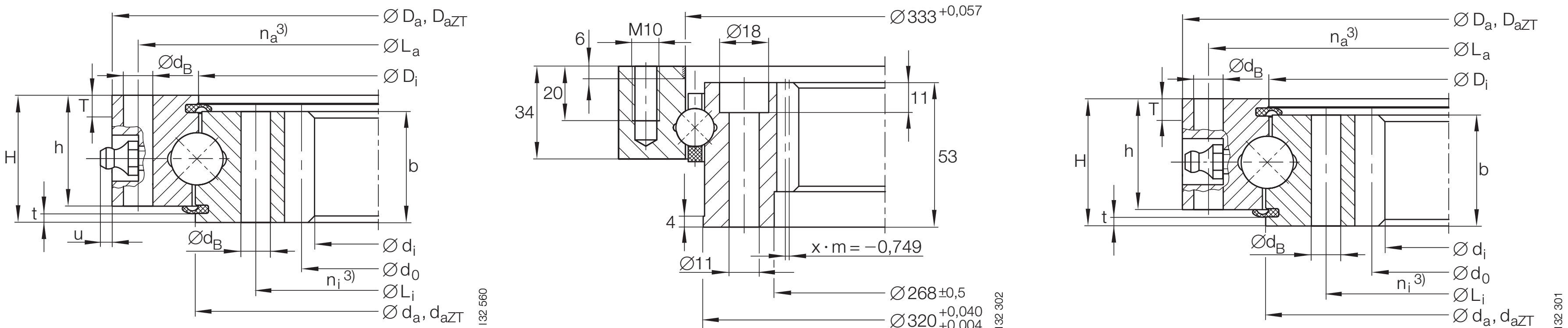 INA VI 160420 N slewing bearing replacement dimensional drawing
