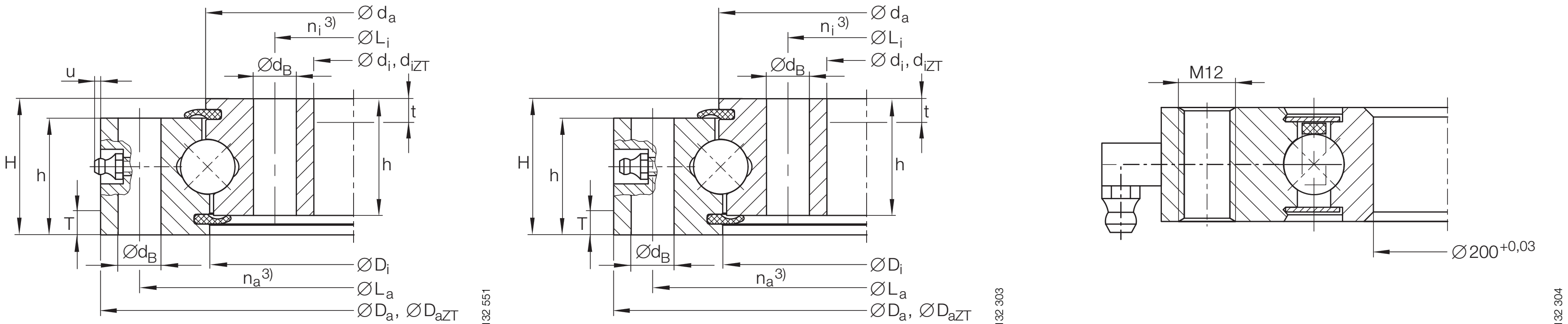 INA VU 140179 slewing bearing replacement dimensional drawing