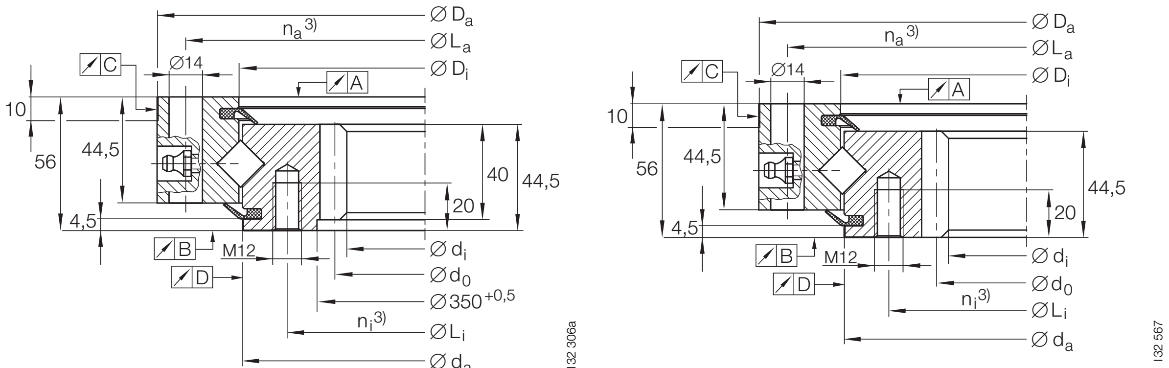 INA XSI 140414 N slewing bearing replacement dimensional drawing