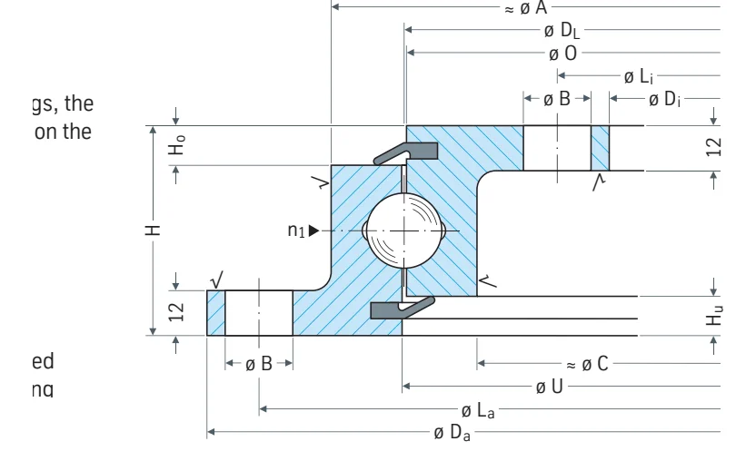 Rothe Erde 230.21.0975.013 slewing bearing replacement dimensional drawing