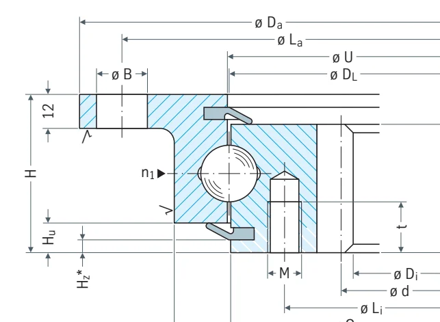Rothe Erde 232.21.0975.013 slewing bearing replacement dimensional drawing