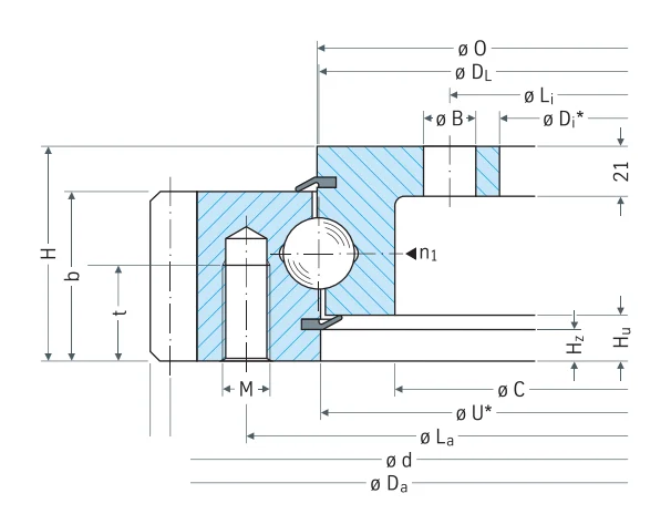 Rothe Erde 281.30.0900.013 slewing bearing replacement dimensional drawing