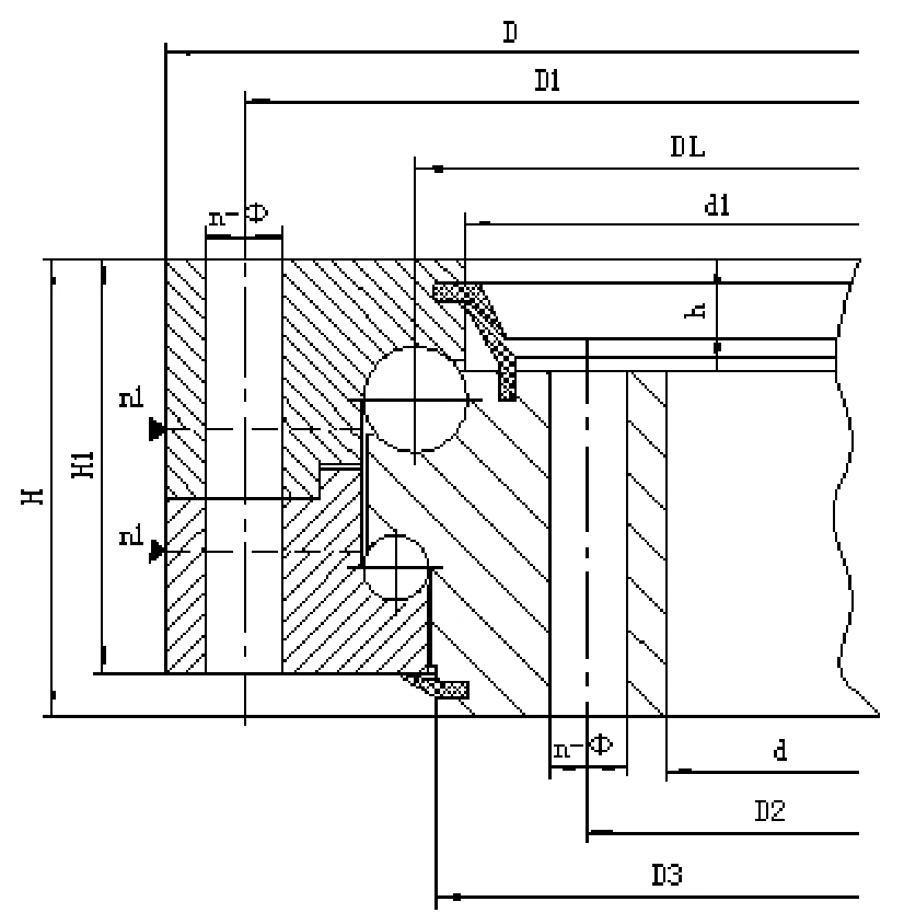 020 Series Ungeared Double Row Ball Slewing Bearings section drawing