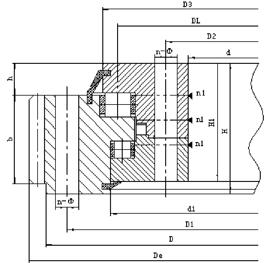 131/132 Series External Gear Three Row Roller Slewing Bearings section drawing