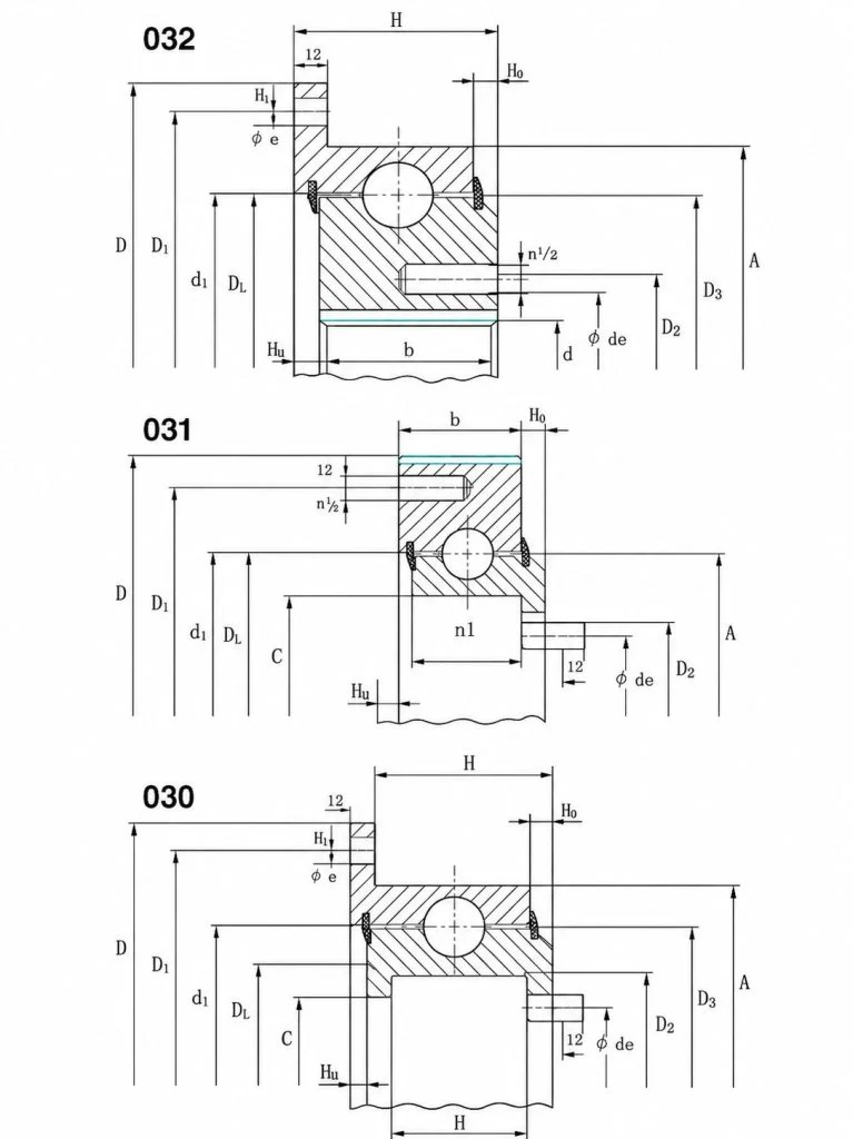 23 Series Flanged Slewing Bearings section drawing