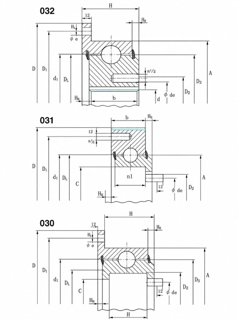 23 Series Flanged Slewing Bearings section drawing