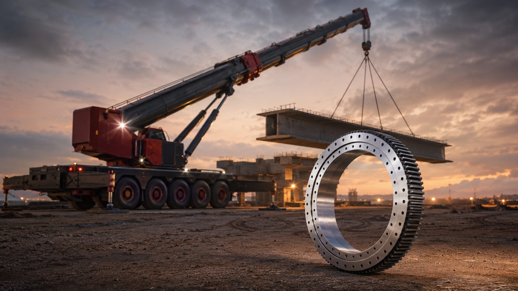 Large-diameter slewing bearing for a mobile crane superstructure at the MERYDOM factory
