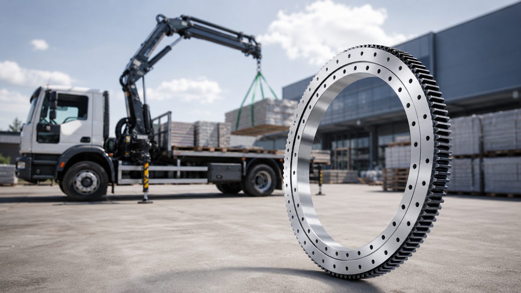 Mobile crane slewing bearing application for a truck or all-terrain crane