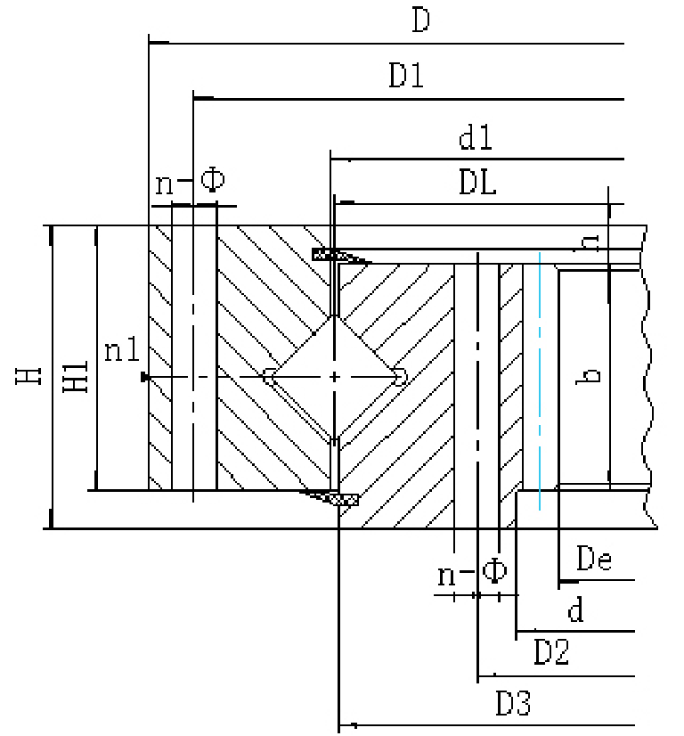 113/114 Series Internal Gear Crossed Roller Slewing Bearings section drawing