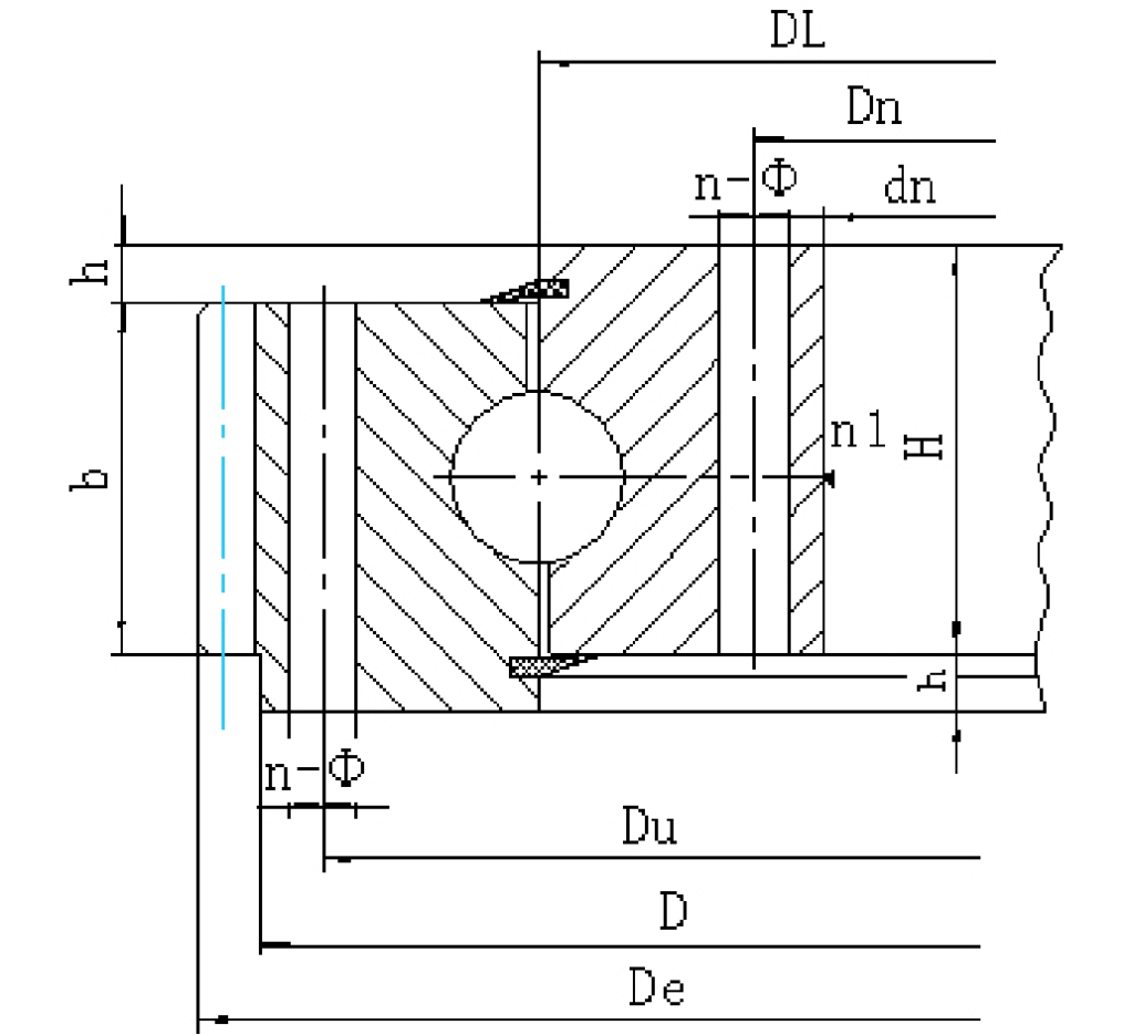 013/014 Series Internal Gear Slewing Bearings section drawing