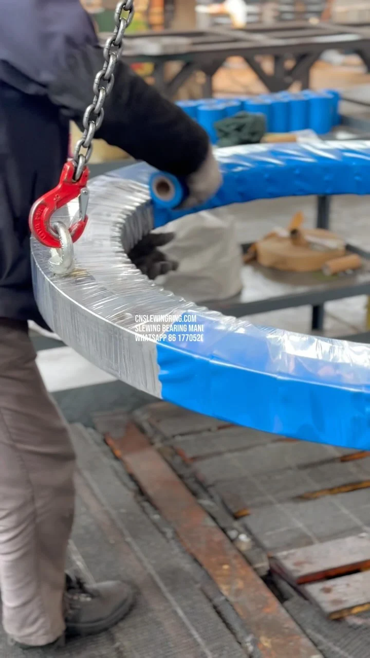 After the slewing bearing is coated with anti-rust oil, it must be packaged with special sealing film and…