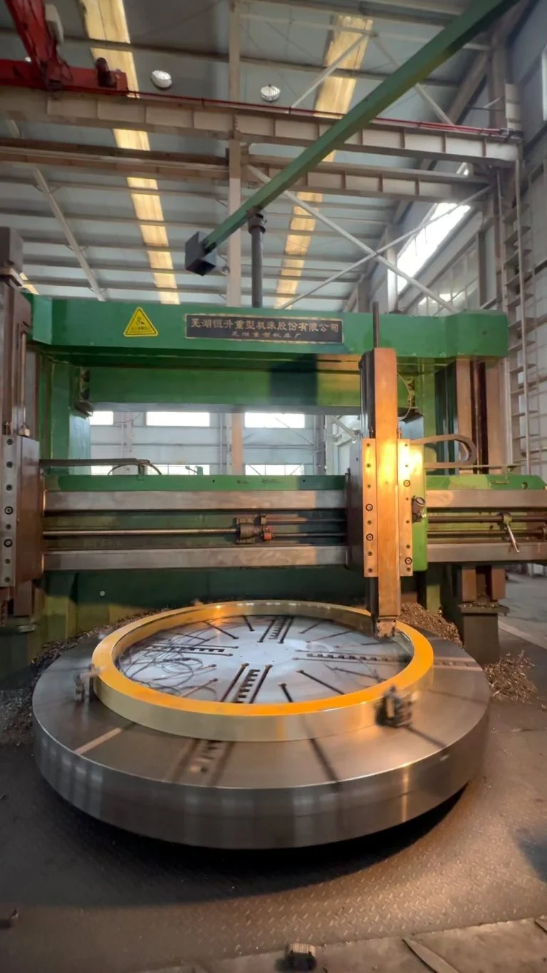 Our four-meter vertical CNC lathe started processing a batch of large slewing bearings today. This is the initial…