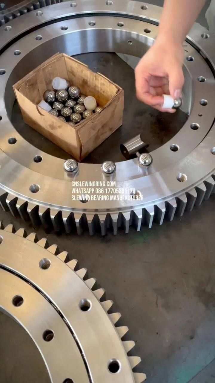 The rolling elements and isolation bodies of the single row ball structure slewing bearing need to be installed…