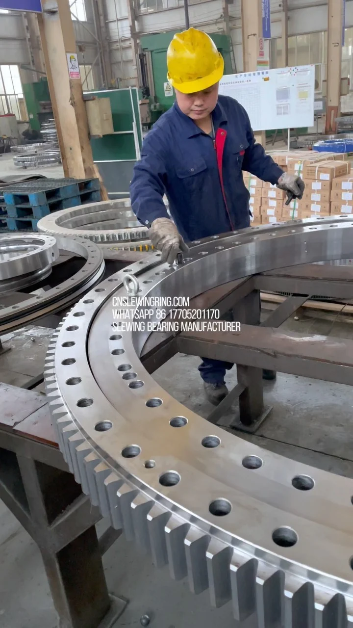 Three rows of roller slewing bearings, the upper, middle and lower rings are fixed together by connecting bolts.…