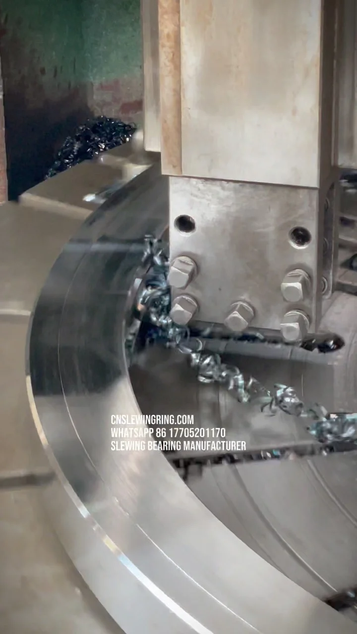 We are machining the raceway of this slewing ring. CNSlewingRing.com WhatsApp 86 17705201170 Slewing Bearing Manufacturer