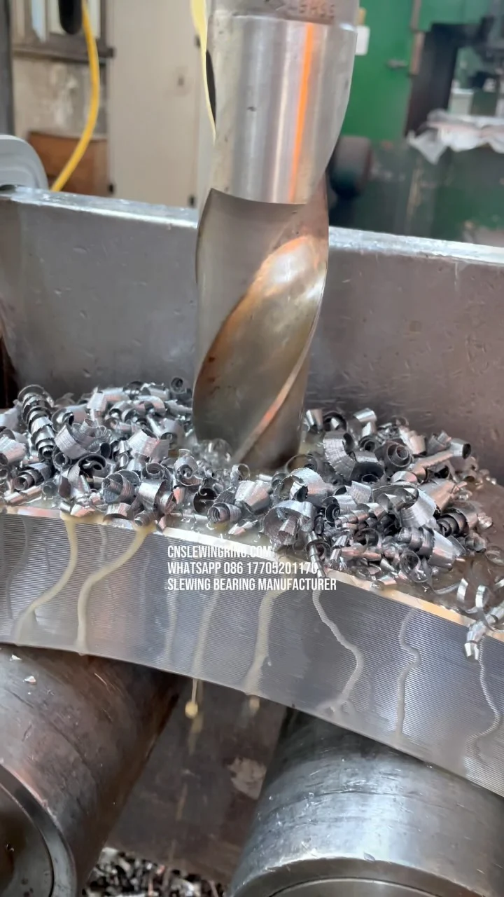 Single row ball single raceway slewing bearing needs a hole to install rolling elements.