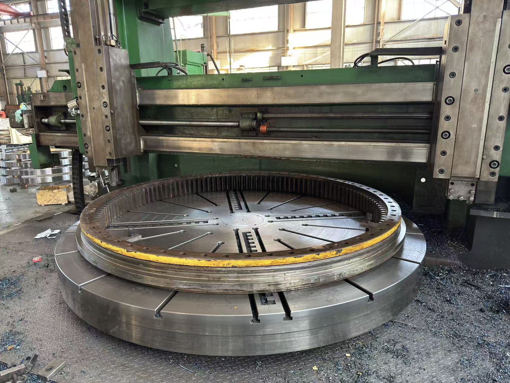 CNC machining of a damaged GOTTWALD port crane slewing bearing ring.