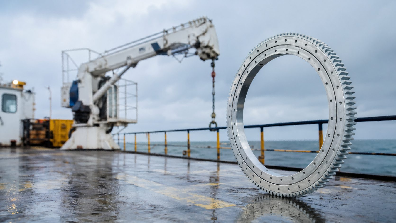 Marine crane manufacturer reviewing slewing bearing production at MERYDOM