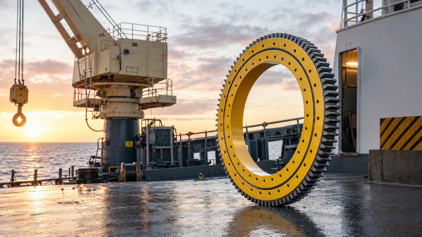 Ultrasonic testing of a marine crane slewing bearing raceway