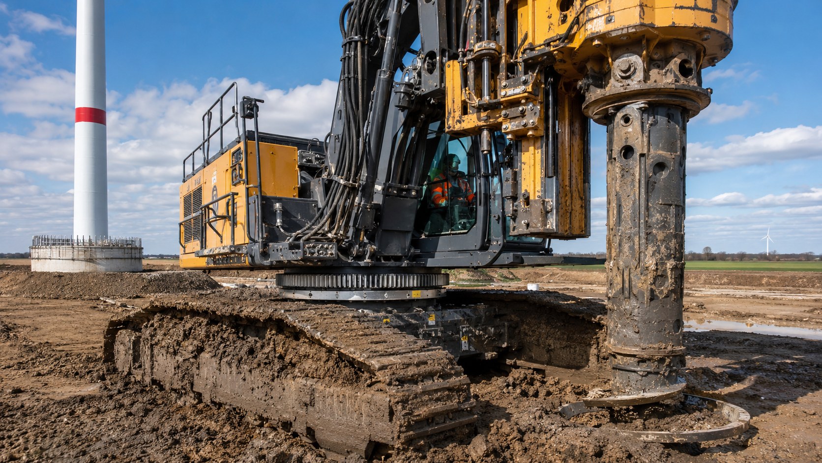 Inspecting a large slewing bearing for foundation drilling equipment