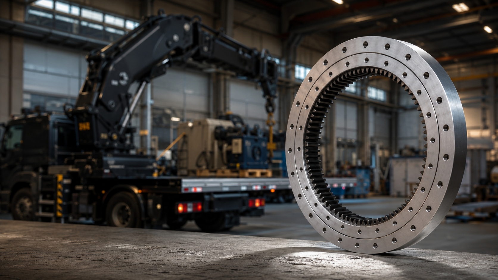 Internal gear slewing bearing for a loader crane column