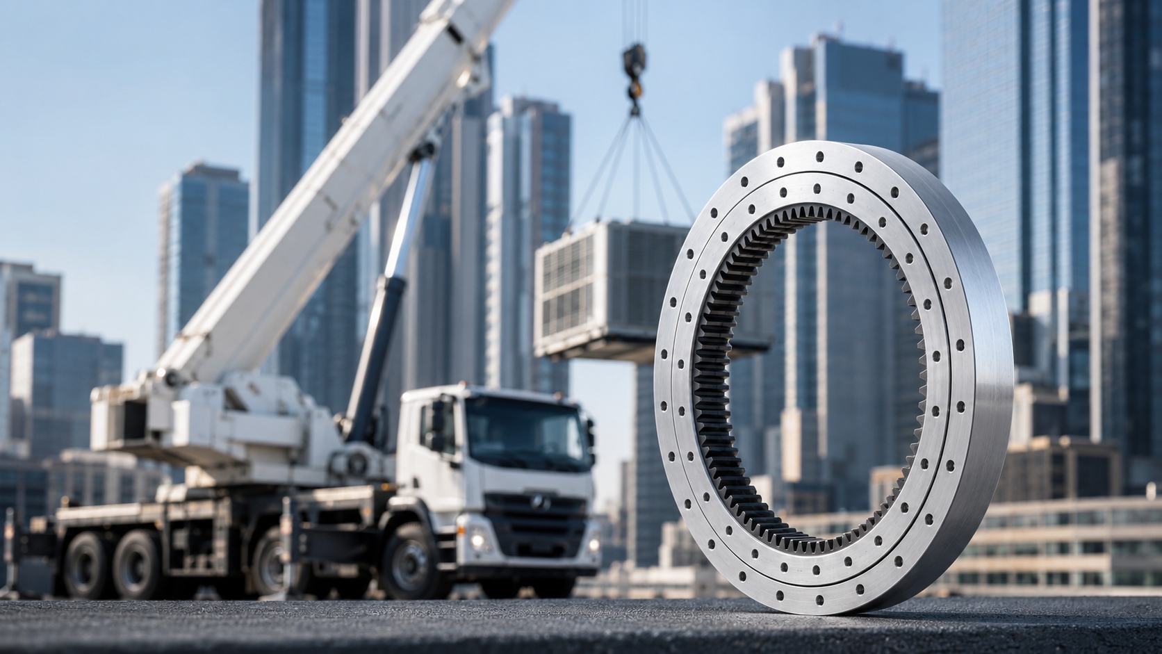 Truck-mounted loader crane with slewing bearing at column base