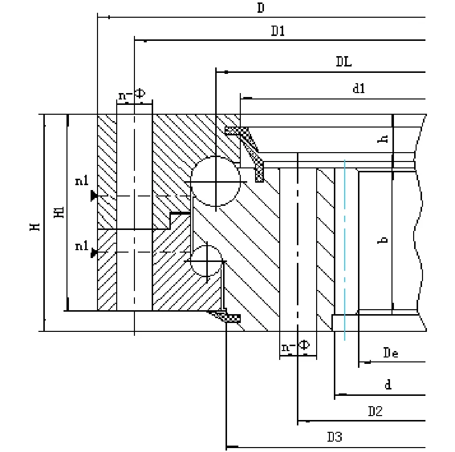 023/024 Series Internal Gear Double Row Ball Slewing Bearings section drawing