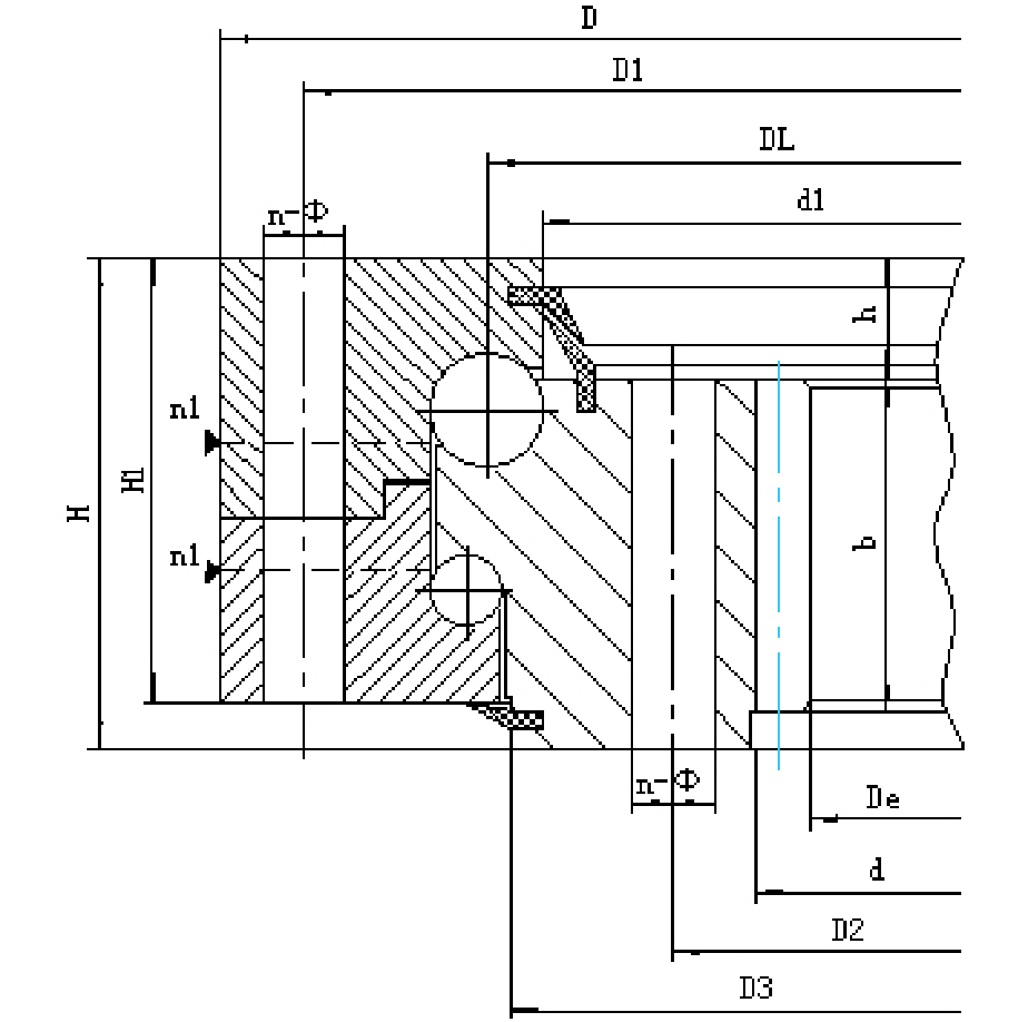 023/024 Series Internal Gear Double Row Ball Slewing Bearings section drawing