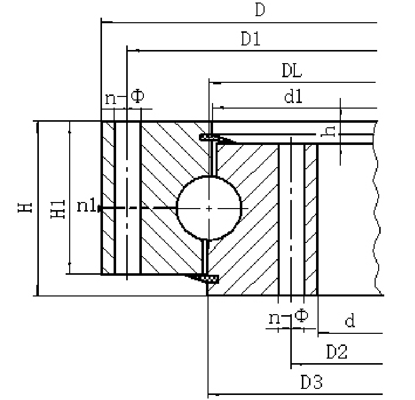 010 Series Ungeared Slewing Bearings section drawing