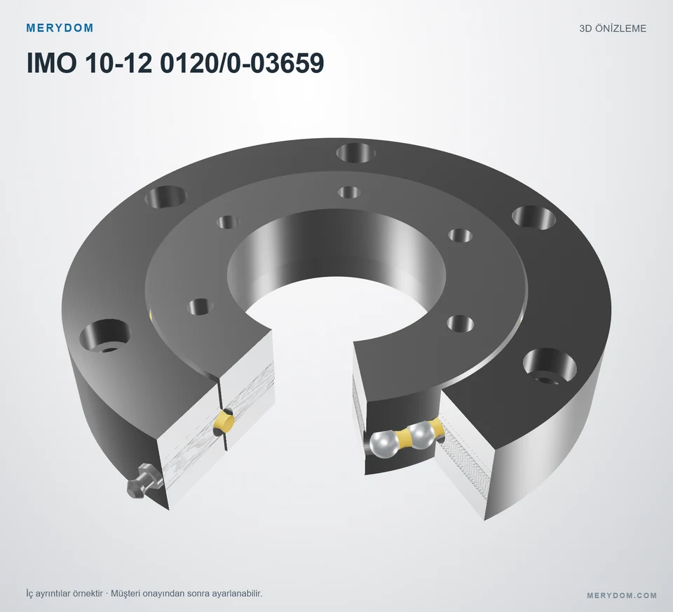 IMO 10-12 0120/0-03659 için MERYDOM muadil döner tabla rulmanının 3D model önizlemesi.