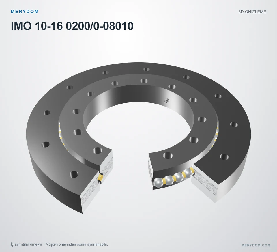 IMO 10-16 0200/0-08010 için MERYDOM muadil döner tabla rulmanının 3D model önizlemesi.