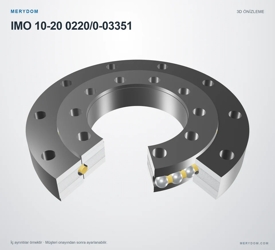 IMO 10-20 0220/0-03351 için MERYDOM muadil döner tabla rulmanının 3D model önizlemesi.