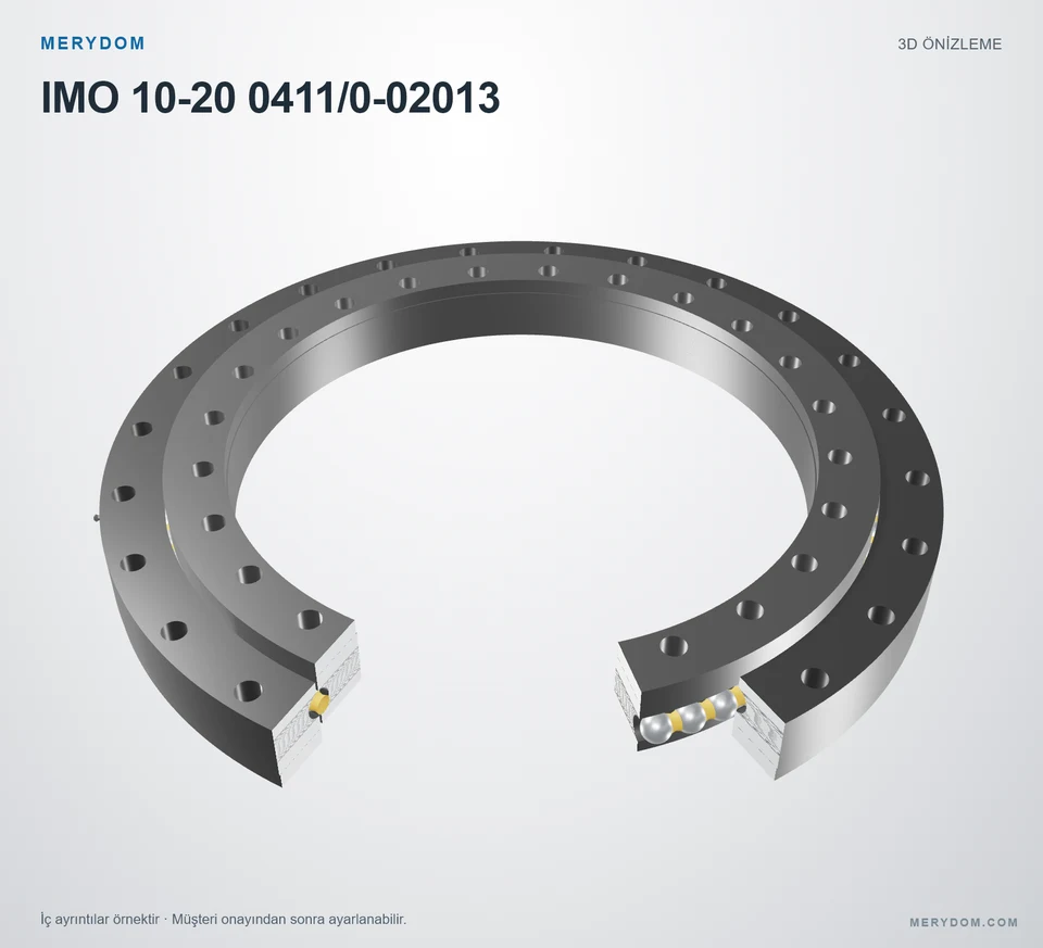 IMO 10-20 0411/0-02013 için MERYDOM muadil döner tabla rulmanının 3D model önizlemesi.