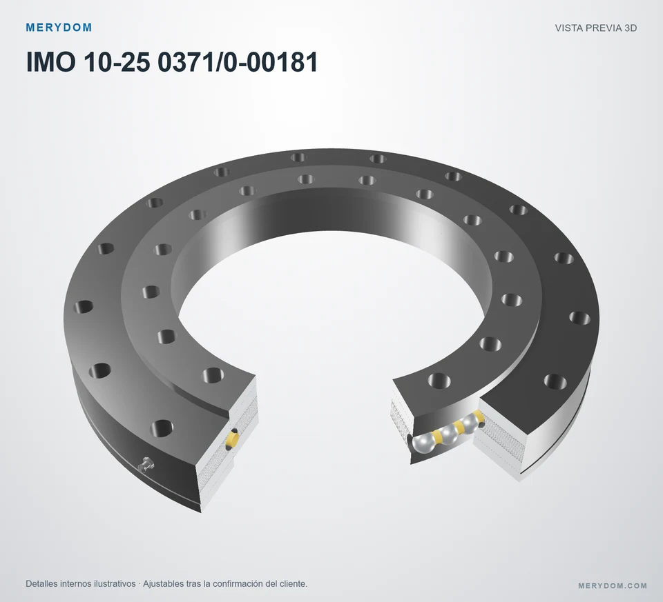 Vista previa del modelo 3D de la corona de giro de sustitución MERYDOM para IMO 10-25 0371/0-00181.