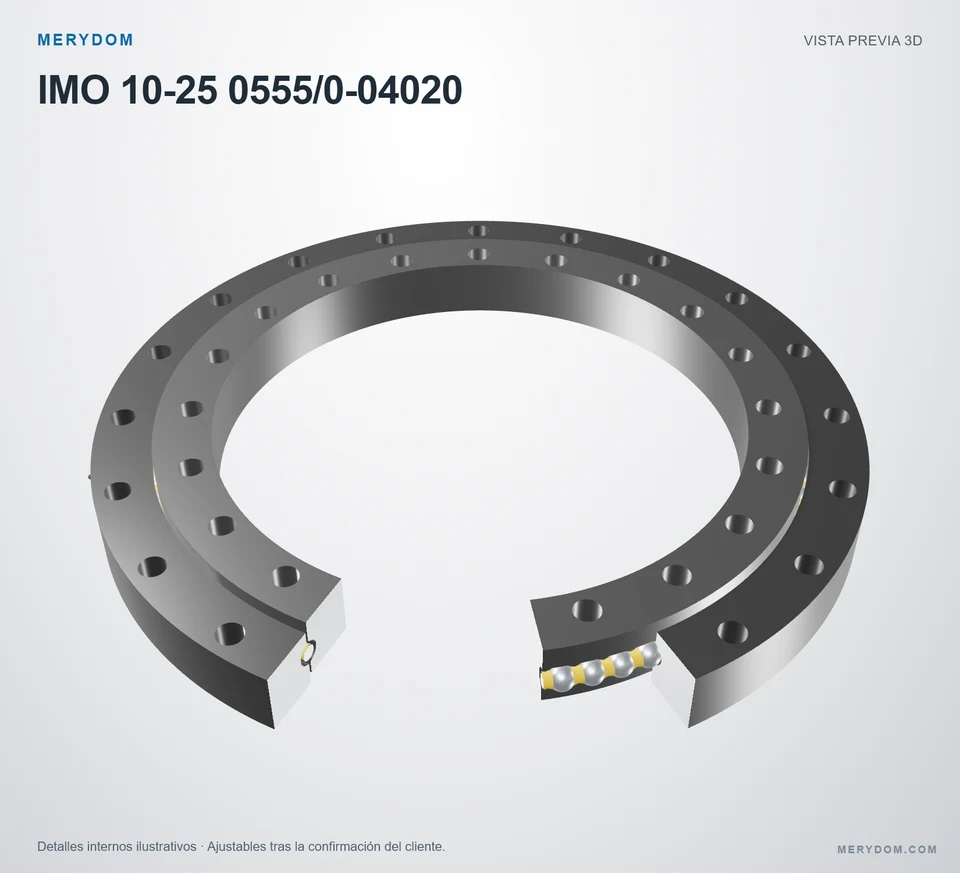 Vista previa del modelo 3D de la corona de giro de sustitución MERYDOM para IMO 10-25 0555/0-04020.