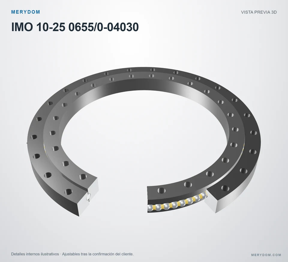 Vista previa del modelo 3D de la corona de giro de sustitución MERYDOM para IMO 10-25 0655/0-04030.