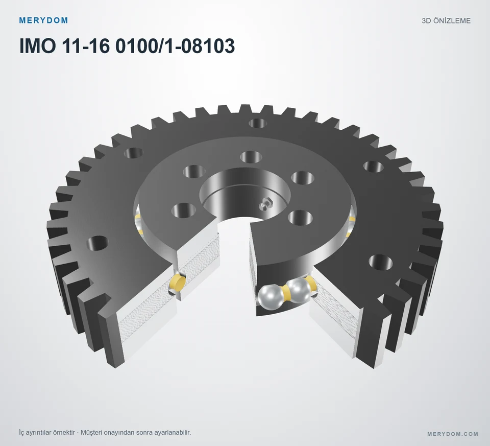 IMO 11-16 0100/1-08103 için MERYDOM muadil döner tabla rulmanının 3D model önizlemesi.