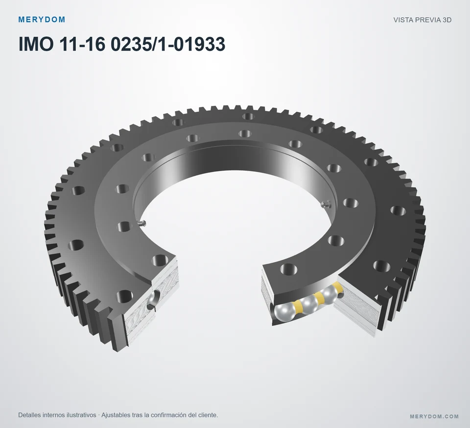 Vista previa del modelo 3D de la corona de giro de sustitución MERYDOM para IMO 11-16 0235/1-01933.