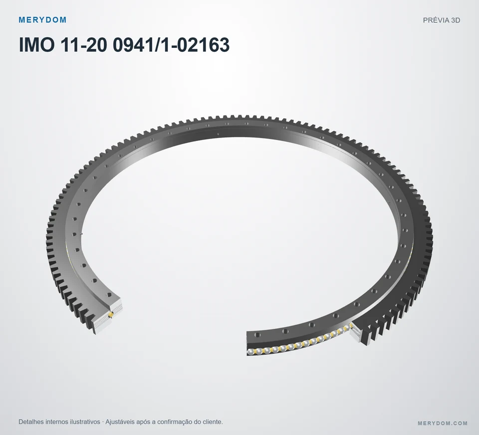 Prévia do modelo 3D do rolamento de giro de substituição MERYDOM para IMO 11-20 0941/1-02163.