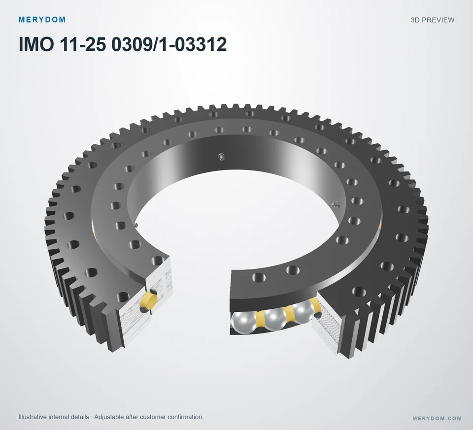 3D model preview of the MERYDOM replacement slewing bearing for IMO 11-25 0309/1-03312.