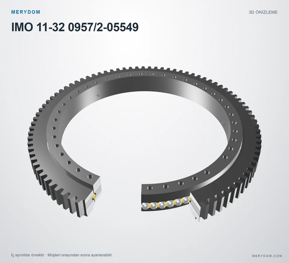 IMO 11-32 0957/2-05549 için MERYDOM muadil döner tabla rulmanının 3D model önizlemesi.