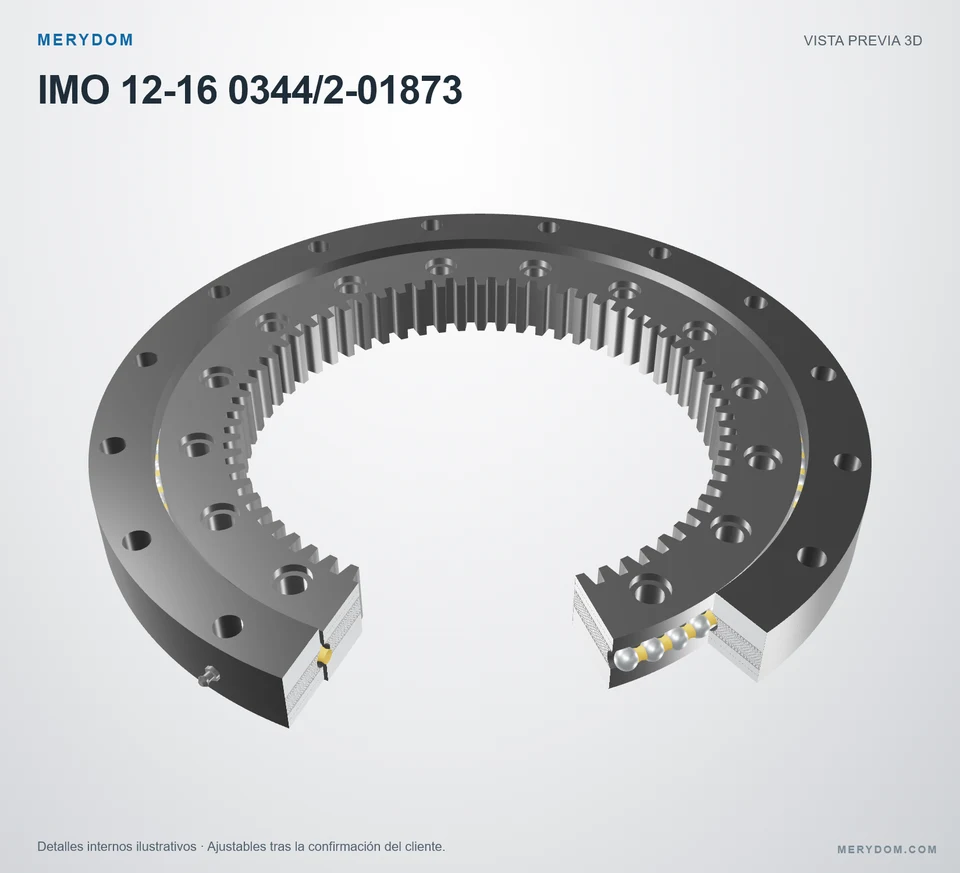 Vista previa del modelo 3D de la corona de giro de sustitución MERYDOM para IMO 12-16 0344/2-01873.