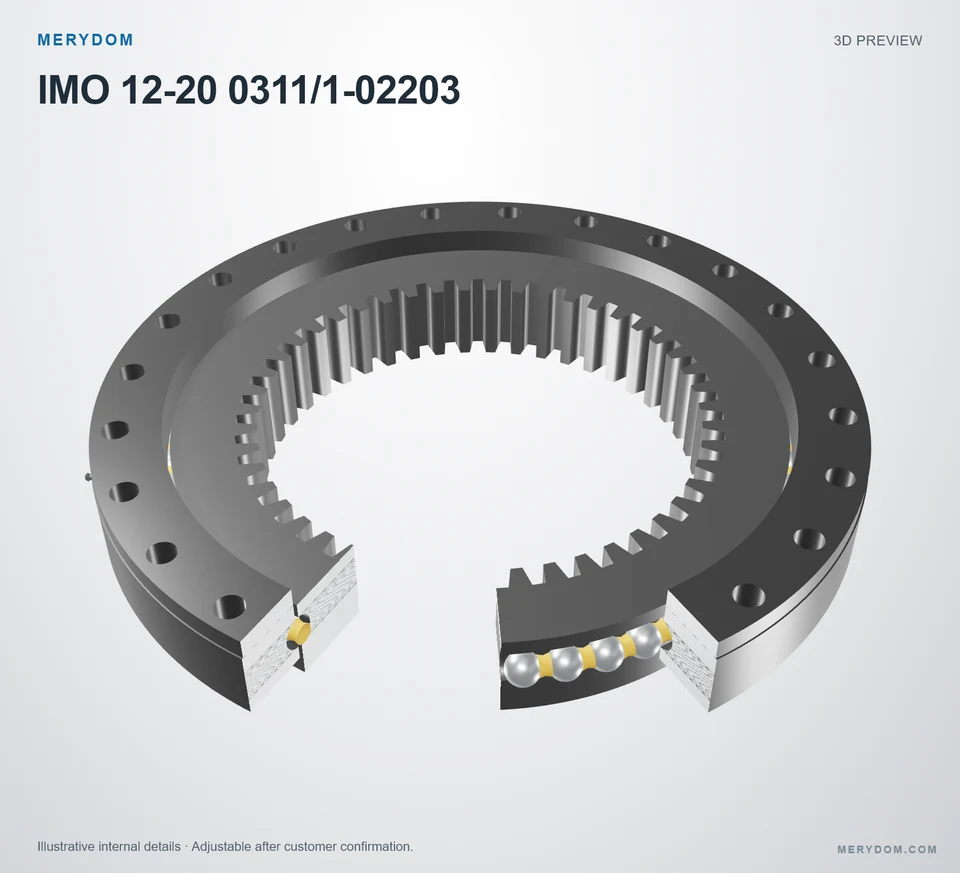 3D model preview of the MERYDOM replacement slewing bearing for IMO 12-20 0311/1-02203.