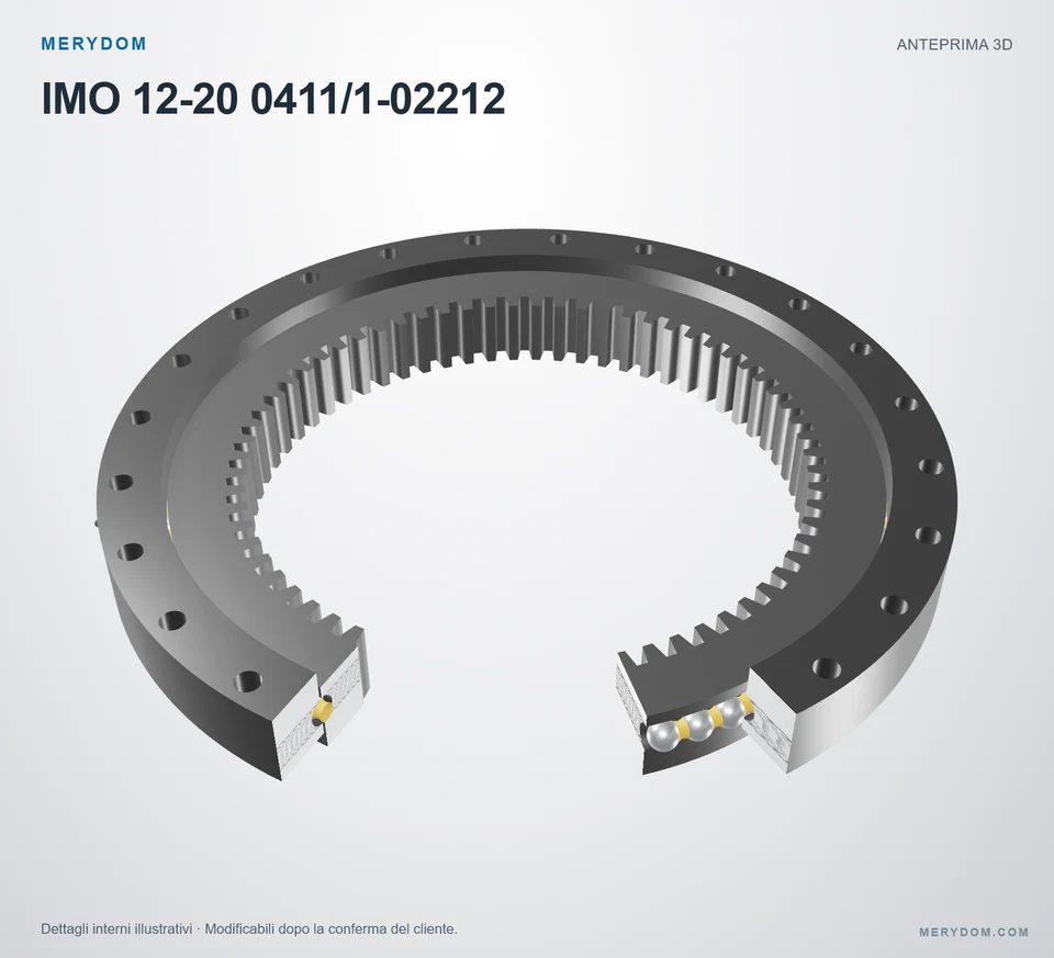 Anteprima del modello 3D del cuscinetto di rotazione sostitutivo MERYDOM per IMO 12-20 0411/1-02212.