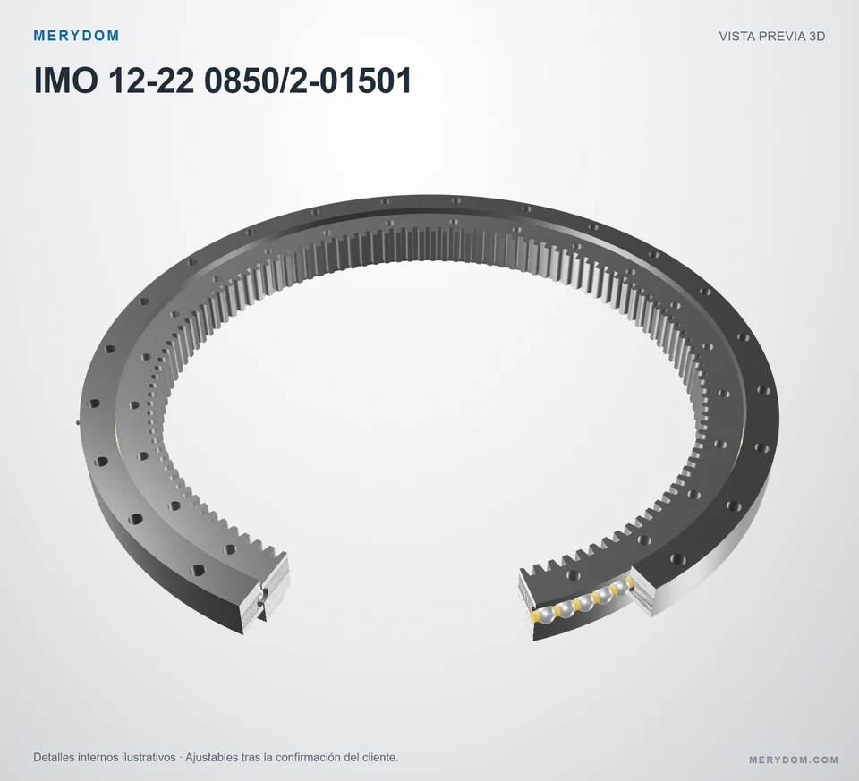 Vista previa del modelo 3D de la corona de giro de sustitución MERYDOM para IMO 12-22 0850/2-01501.