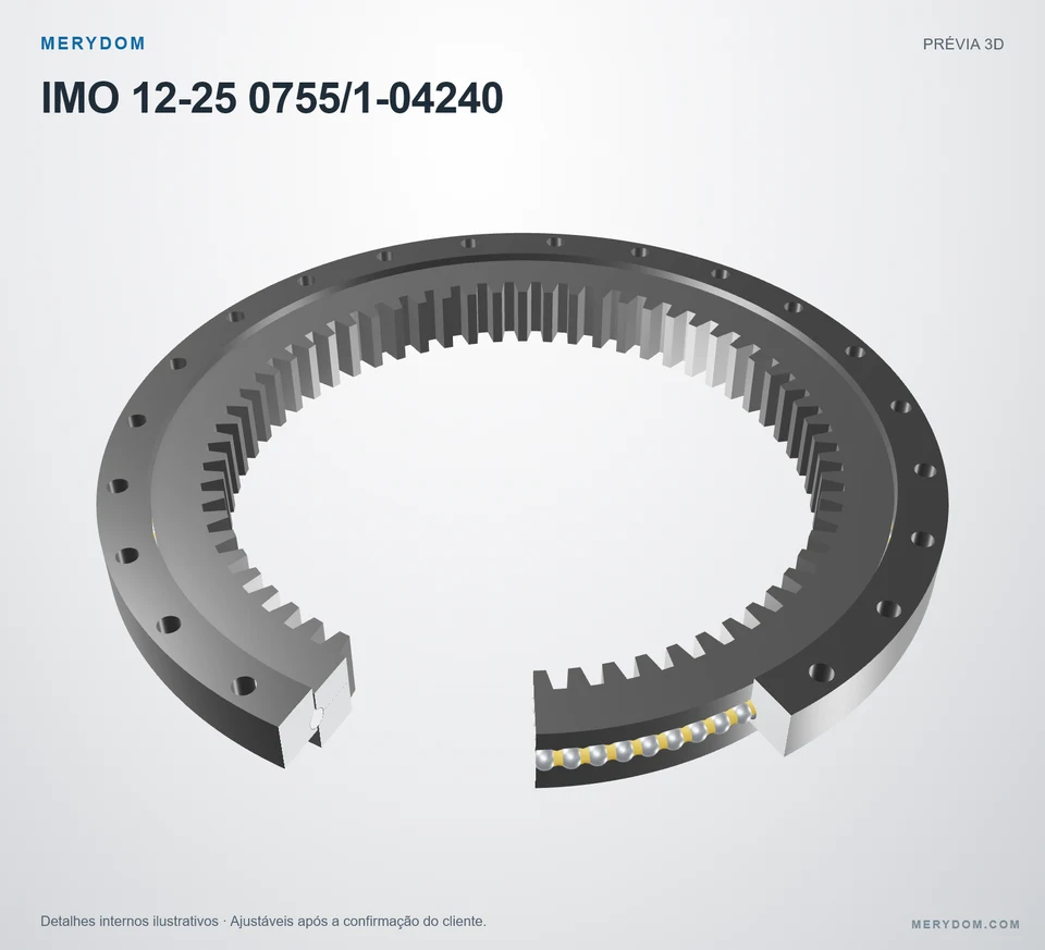 Prévia do modelo 3D do rolamento de giro de substituição MERYDOM para IMO 12-25 0755/1-04240.