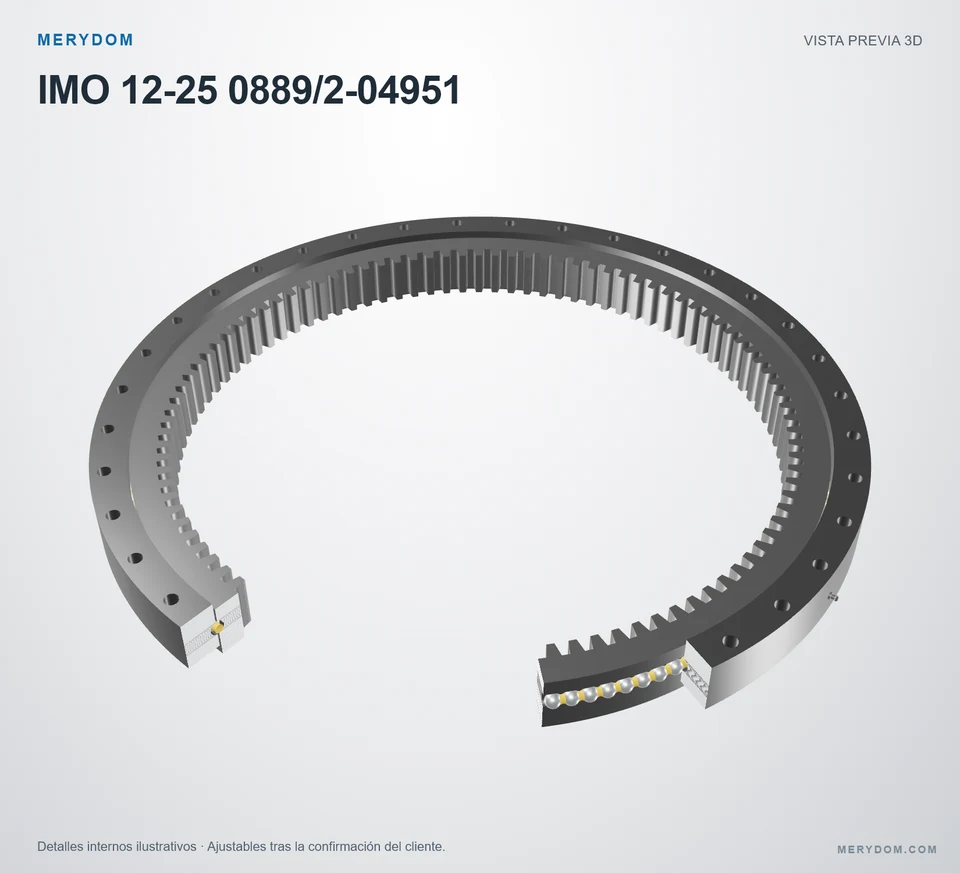 Vista previa del modelo 3D de la corona de giro de sustitución MERYDOM para IMO 12-25 0889/2-04951.