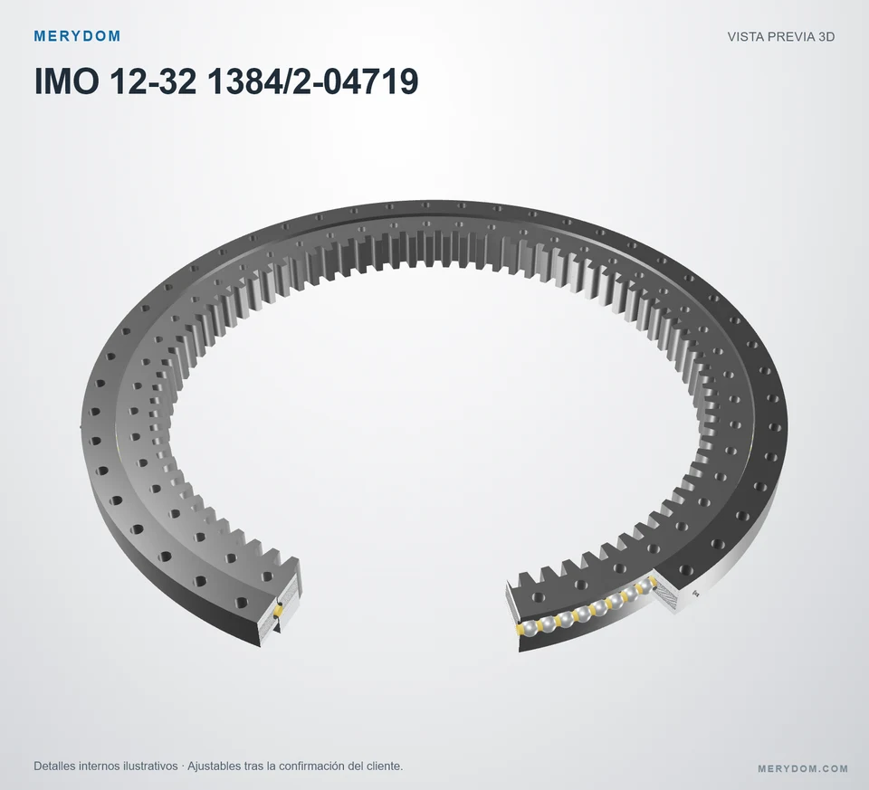 Vista previa del modelo 3D de la corona de giro de sustitución MERYDOM para IMO 12-32 1384/2-04719.