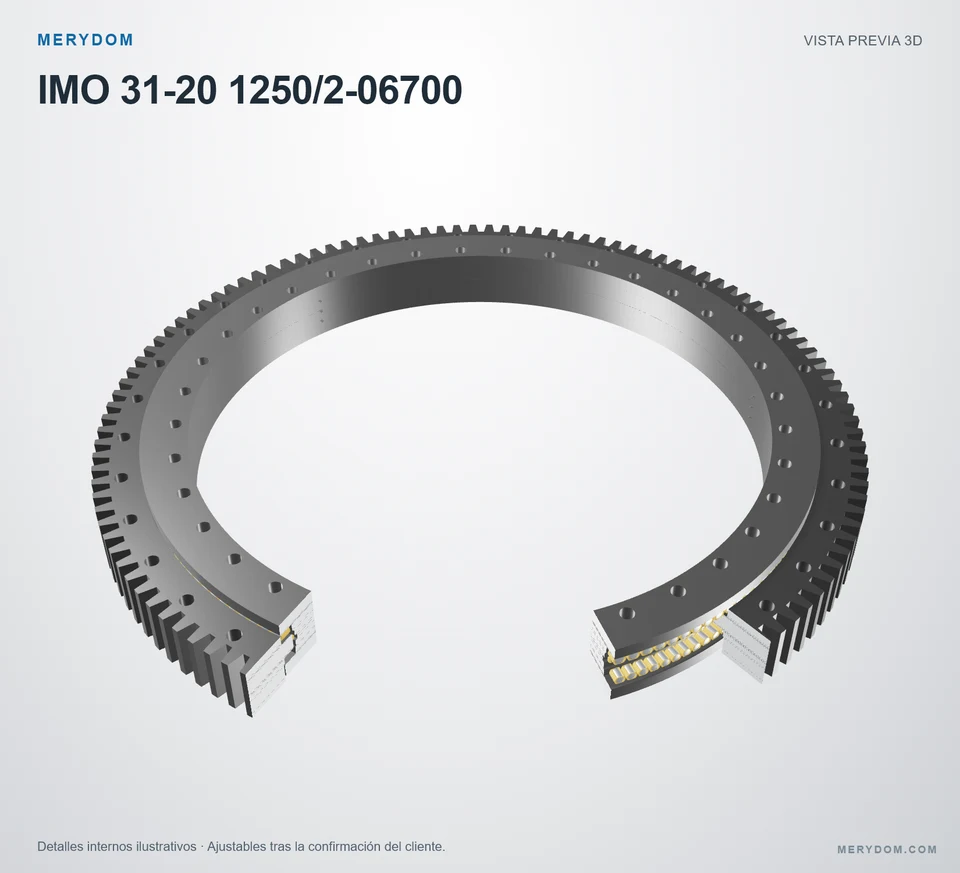 Vista previa del modelo 3D de la corona de giro de sustitución MERYDOM para IMO 31-20 1250/2-06700.